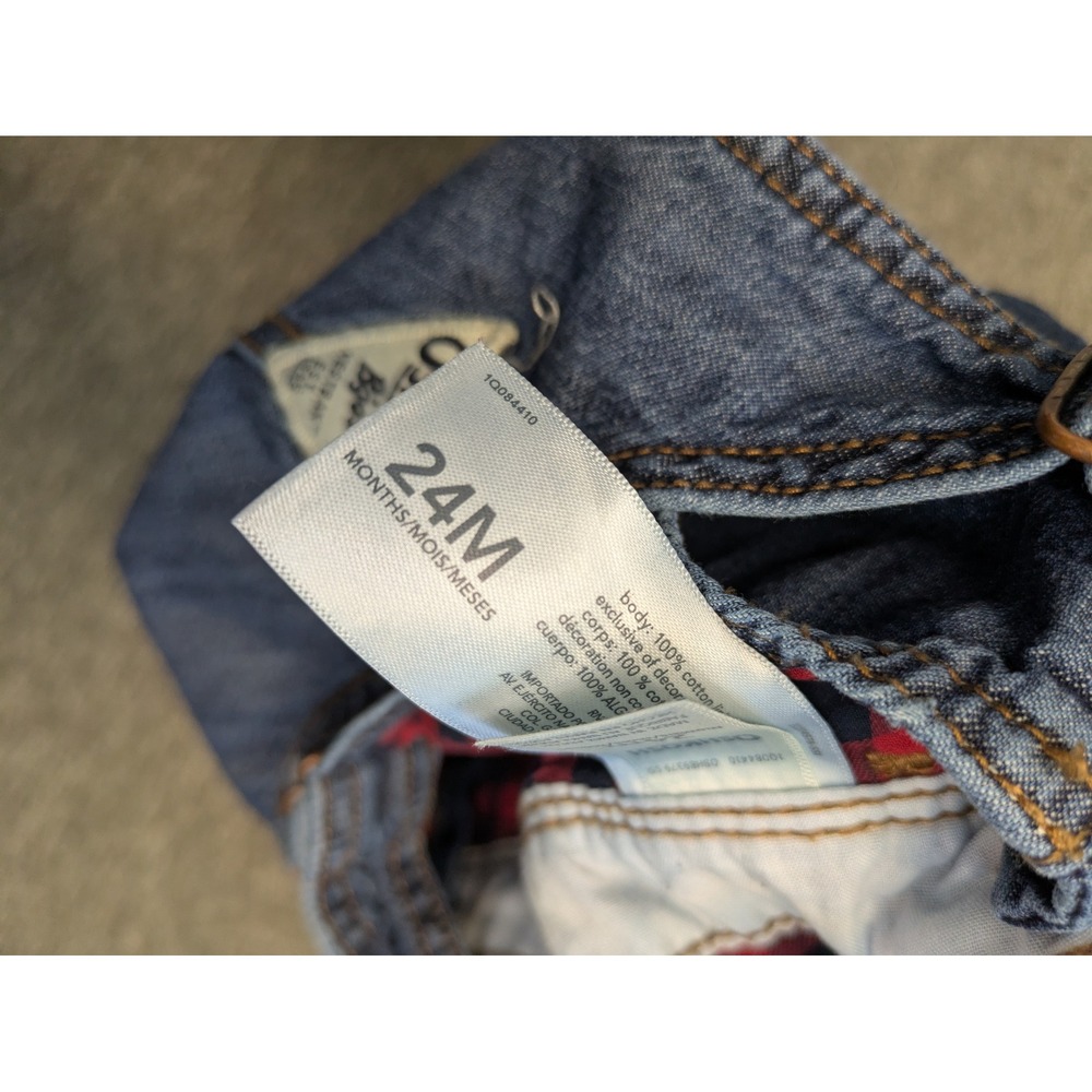OshKosh B'gosh Denim Overalls Kid's 24M Blue Plaid Lined Adjustable Straps - Picture 6 of 8